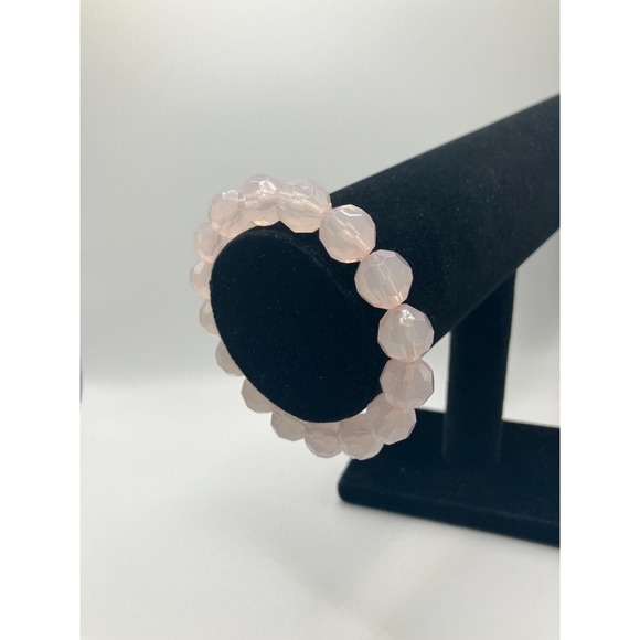 Pink Hexagon Matte Acrylic Beaded Stretch 2.75 Inch Around Bracelet! - Picture 3 of 7